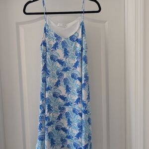Women's Blue Pineapple Print Slip Dress